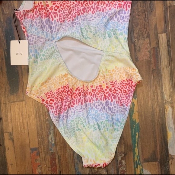 ONIA NWT Rainbow Leopard One Shoulder Bathing Suit L - Picture 8 of 10